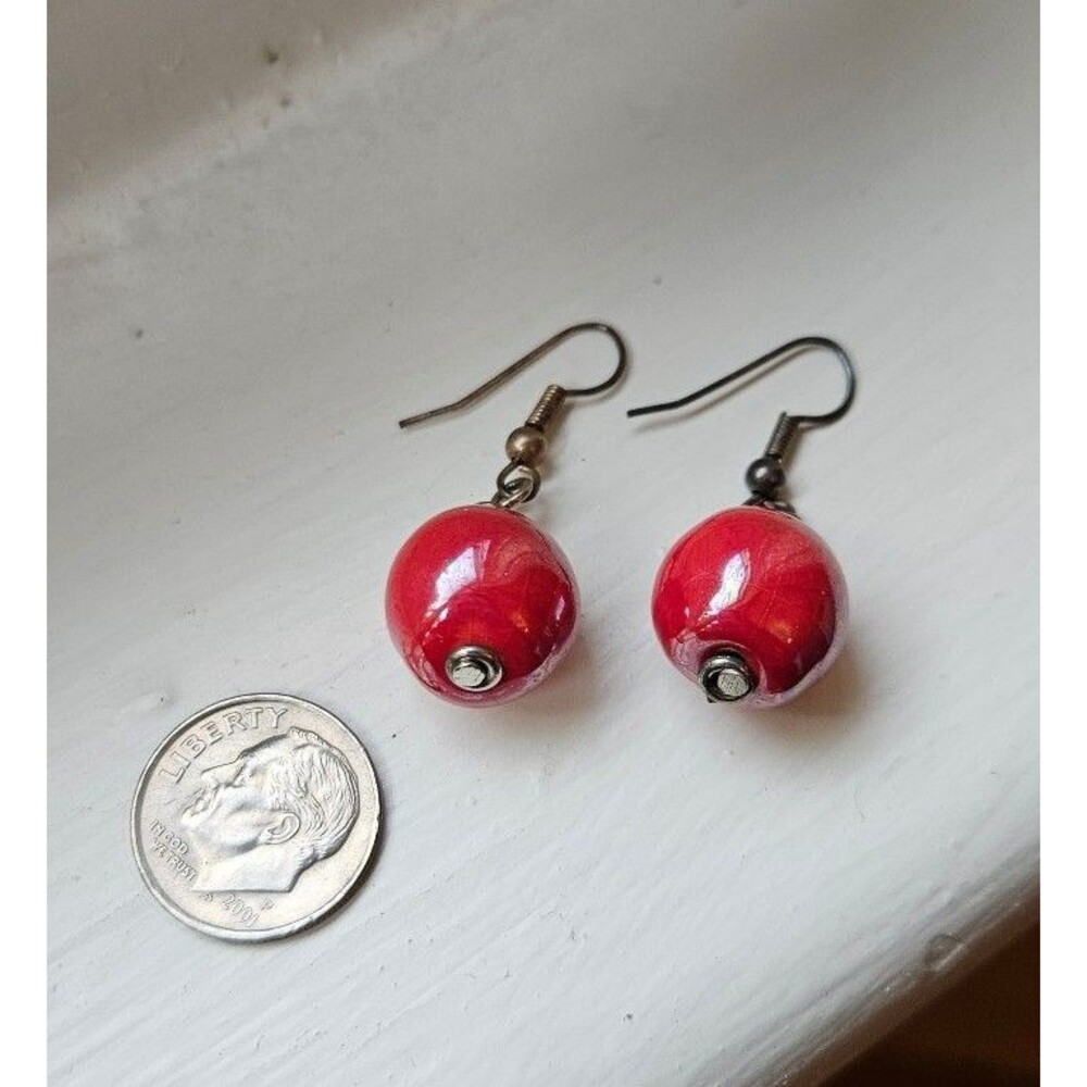 Red Ball Dangle Earrings
